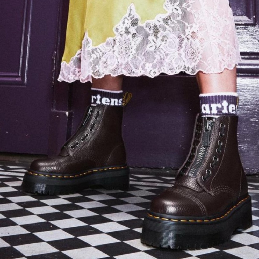 Dr. Martens Brown Combat Moto Boots with Chunky Sole